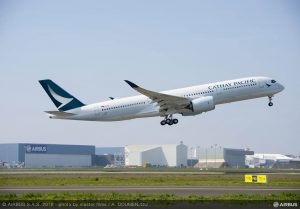 De A350 van Cathay Pacific tijdens de eerste testvlucht (c) Airbus