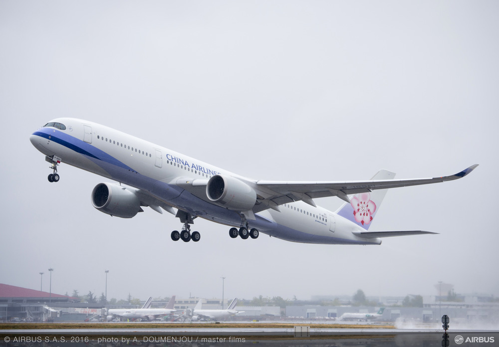 De A350-900 tijdens een testvlucht