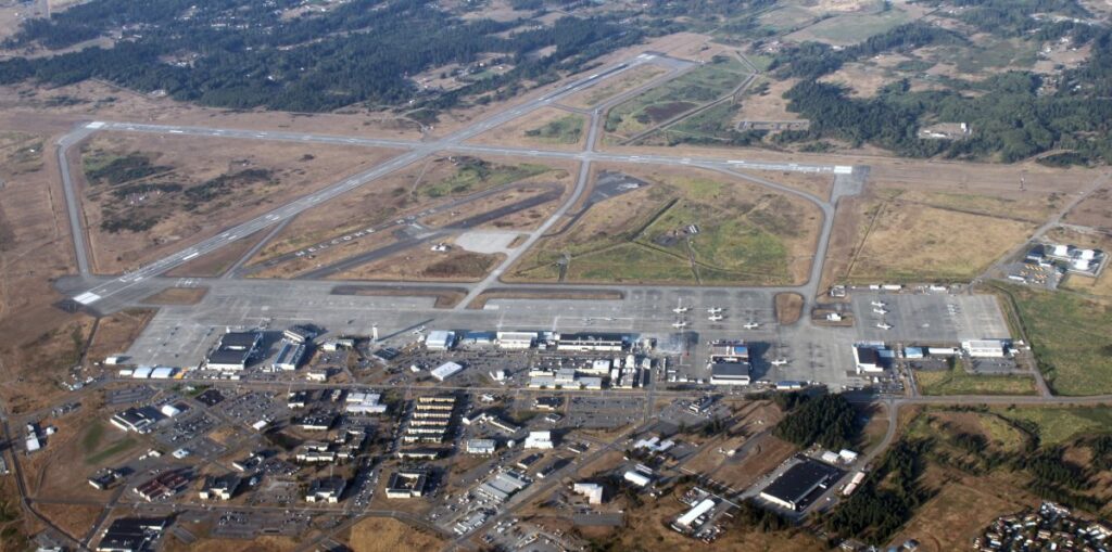 Aerial view of Naval Air Station Whidbey, Washington.