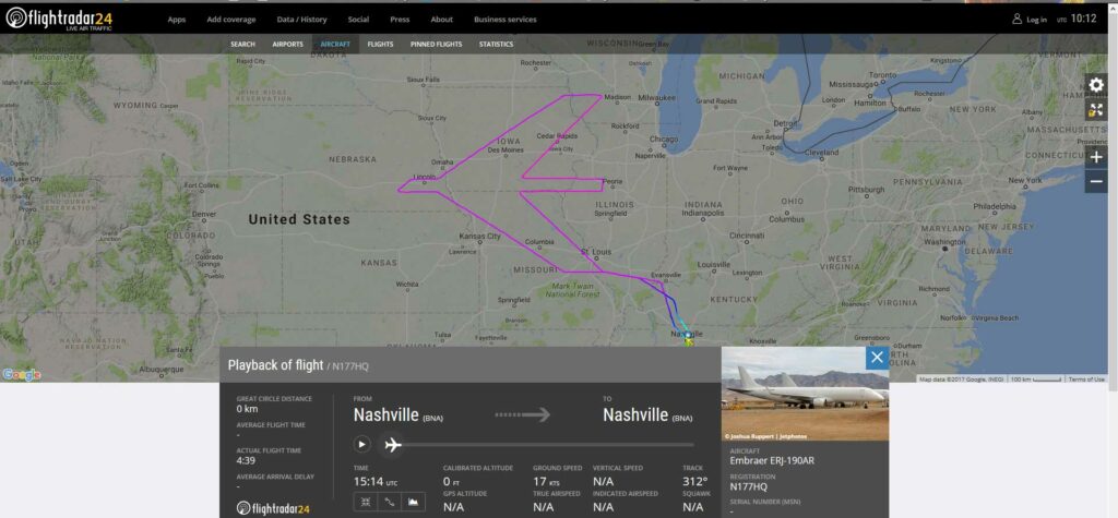 Speciale vlucht Embraer 190 voor verjaardag. Screenshot Flightradar24