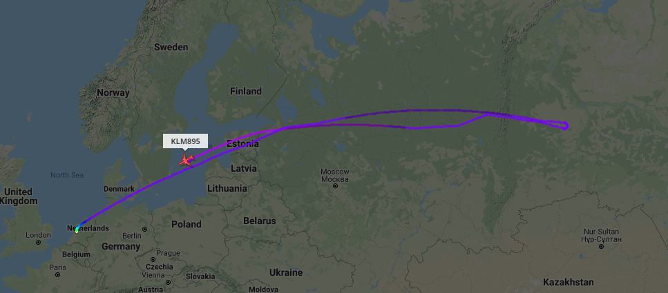 Opnieuw 777 van KLM boven Rusland omgekeerd